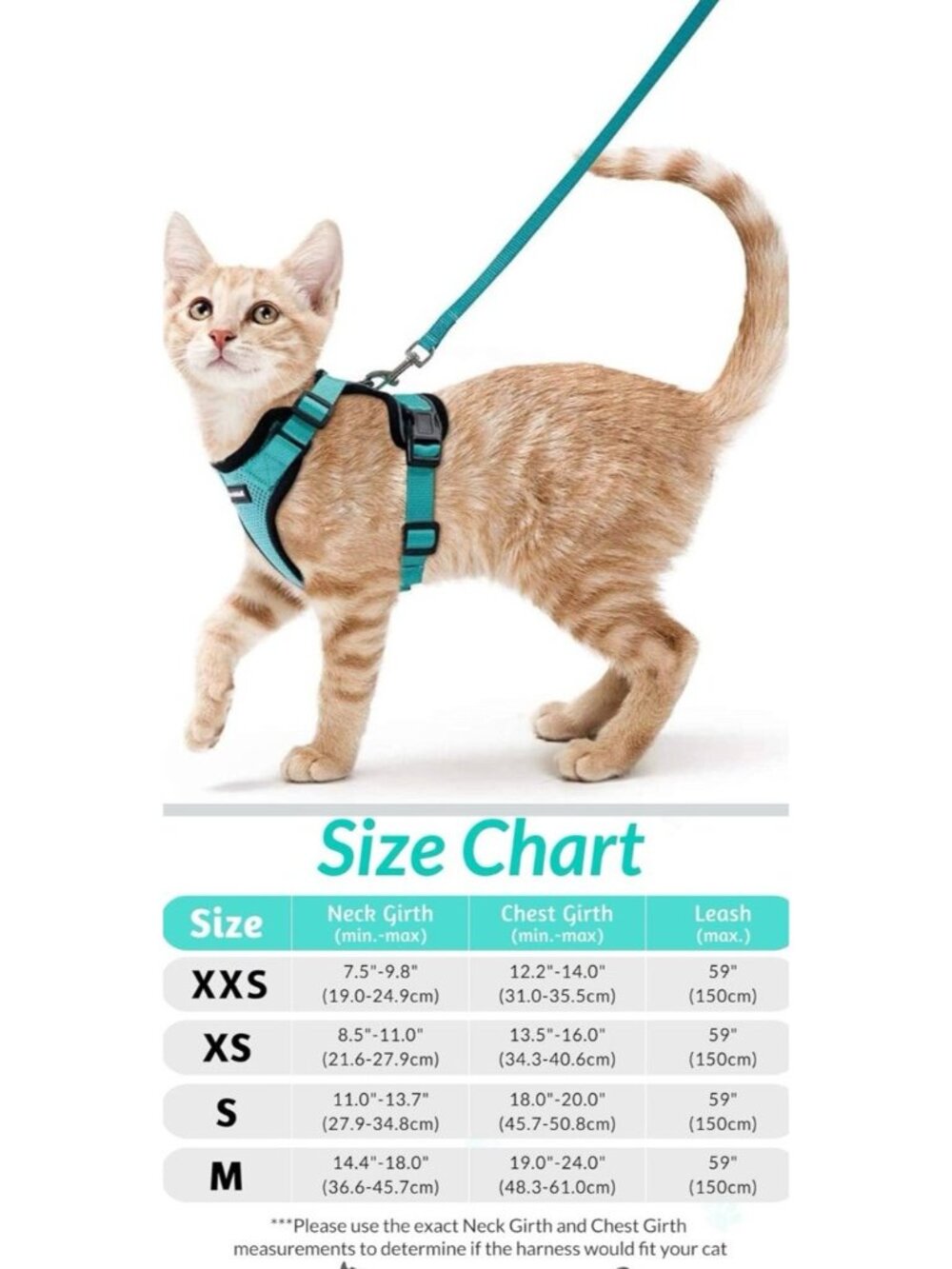 Xs Cat Harness and Leash Set Adjustable Soft Mesh Teal Aqua Size XS Cat Walking